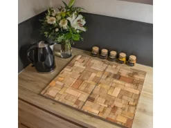 Banjado Herdabdeckplatte Glas 2 Teilig Je 30x52CM Schneidebrett Herdabdeckung Mit Motiv Hölzernes Flickwerk