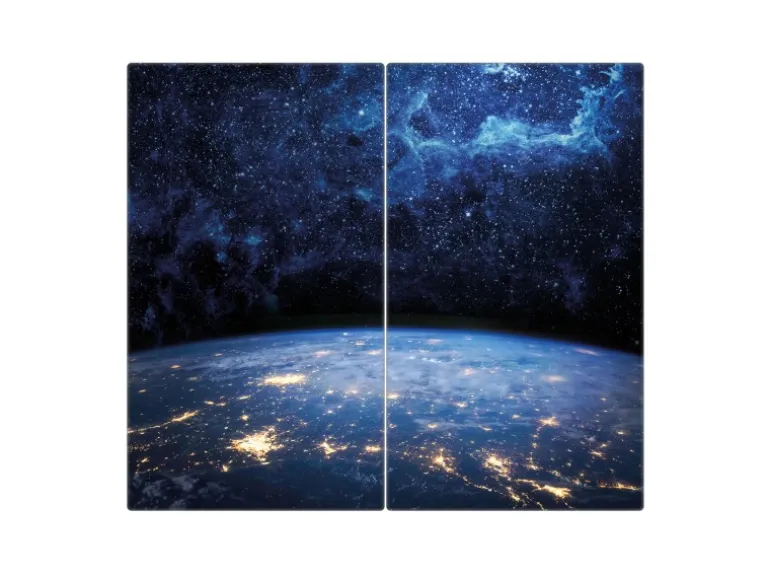 Banjado Herdabdeckplatte Glas 2 Teilig Je 30x52CM Schneidebrett Herdabdeckung Mit Motiv Galaxie