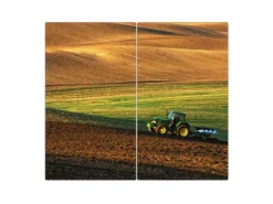 Banjado Herdabdeckplatte Glas 2 Teilig Je 30x52CM Schneidebrett Herdabdeckung Mit Motiv Pflügen