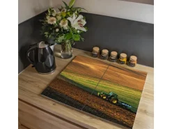 Banjado Herdabdeckplatte Glas 2 Teilig Je 30x52CM Schneidebrett Herdabdeckung Mit Motiv Pflügen