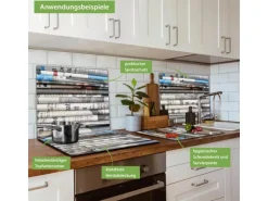 Banjado Herdabdeckplatte Glas 1 Teilig 60x52CM Schneidebrett Herdabdeckung Mit Motiv Zeitungen