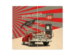 Banjado Herdabdeckplatte Glas 2 Teilig Je 30x52CM Schneidebrett Herdabdeckung Mit Motiv Filling Station