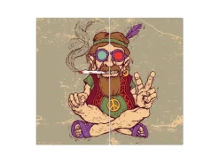 Banjado Herdabdeckplatte Glas 2 Teilig Je 30x52CM Schneidebrett Herdabdeckung Mit Motiv Peace