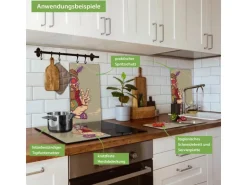 Banjado Herdabdeckplatte Glas 2 Teilig Je 30x52CM Schneidebrett Herdabdeckung Mit Motiv Peace