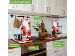 Banjado Herdabdeckplatte Glas 2 Teilig Je 30x52CM Schneidebrett Herdabdeckung Mit Motiv Mohn Aquarell