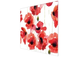 Banjado Herdabdeckplatte Glas 2 Teilig Je 30x52CM Schneidebrett Herdabdeckung Mit Motiv Mohn Aquarell