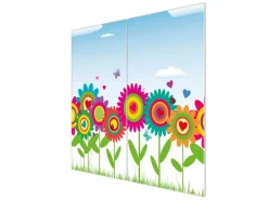 Banjado Herdabdeckplatte Glas 2 Teilig Je 30x52CM Schneidebrett Herdabdeckung Mit Motiv Bunte Blumen