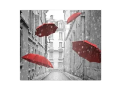 Banjado Herdabdeckplatte Glas 1 Teilig 60x52CM Schneidebrett Herdabdeckung Mit Motiv Rote Schirme