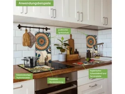 Banjado Herdabdeckplatte Glas 2 Teilig Je 30x52CM Schneidebrett Herdabdeckung Mit Motiv Modernes Mandala