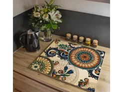 Banjado Herdabdeckplatte Glas 2 Teilig Je 30x52CM Schneidebrett Herdabdeckung Mit Motiv Modernes Mandala