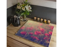 Banjado Herdabdeckplatte Glas 1 Teilig 60x52CM Schneidebrett Herdabdeckung Mit Motiv Mohn