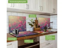Banjado Herdabdeckplatte Glas 1 Teilig 60x52CM Schneidebrett Herdabdeckung Mit Motiv Mohn