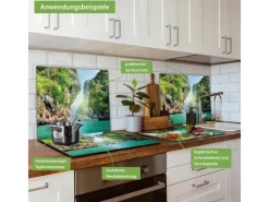 Banjado Herdabdeckplatte Glas 1 Teilig 60x52CM Schneidebrett Herdabdeckung Mit Motiv Versteckte Bucht
