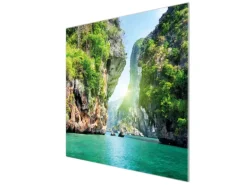 Banjado Herdabdeckplatte Glas 1 Teilig 60x52CM Schneidebrett Herdabdeckung Mit Motiv Versteckte Bucht