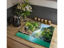 Banjado Herdabdeckplatte Glas 1 Teilig 60x52CM Schneidebrett Herdabdeckung Mit Motiv Versteckte Bucht
