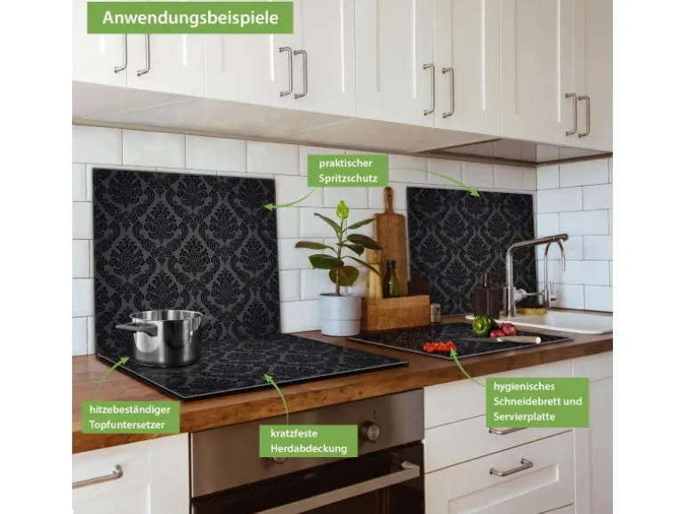 Banjado Herdabdeckplatte Glas 1 Teilig 60x52CM Schneidebrett Herdabdeckung Mit Motiv Black Deluxe