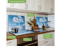 Banjado Herdabdeckplatte Glas 1 Teilig 60x52CM Schneidebrett Herdabdeckung Mit Motiv Wolken 1