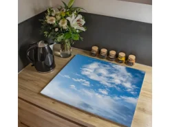 Banjado Herdabdeckplatte Glas 1 Teilig 60x52CM Schneidebrett Herdabdeckung Mit Motiv Wolken 1