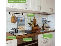 Banjado Herdabdeckplatte Glas 2 Teilig Je 30x52CM Schneidebrett Herdabdeckung Mit Motiv Flaschenpost