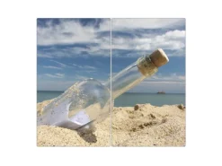 Banjado Herdabdeckplatte Glas 2 Teilig Je 30x52CM Schneidebrett Herdabdeckung Mit Motiv Flaschenpost