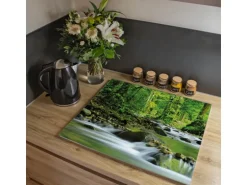 Banjado Herdabdeckplatte Glas 1 Teilig 60x52CM Schneidebrett Herdabdeckung Mit Motiv Rauschender Bach