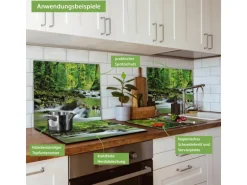 Banjado Herdabdeckplatte Glas 1 Teilig 60x52CM Schneidebrett Herdabdeckung Mit Motiv Rauschender Bach