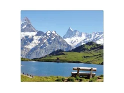 Banjado Herdabdeckplatte Glas 1 Teilig 60x52CM Schneidebrett Herdabdeckung Mit Motiv Alpen