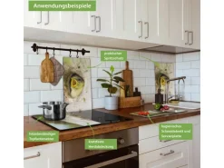 Banjado Herdabdeckplatte Glas 2 Teilig Je 30x52CM Schneidebrett Herdabdeckung Mit Motiv Blaumeise