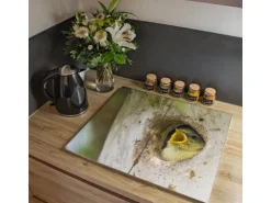 Banjado Herdabdeckplatte Glas 2 Teilig Je 30x52CM Schneidebrett Herdabdeckung Mit Motiv Blaumeise