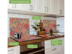 Banjado Herdabdeckplatte Glas 1 Teilig 60x52CM Schneidebrett Herdabdeckung Mit Motiv Rosetten