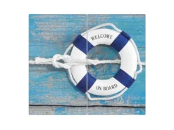 Banjado Herdabdeckplatte Glas 2 Teilig Je 30x52CM Schneidebrett Herdabdeckung Mit Motiv Blauer Rettungsring