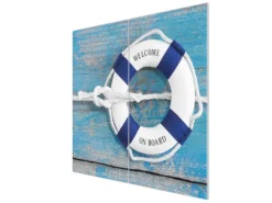 Banjado Herdabdeckplatte Glas 2 Teilig Je 30x52CM Schneidebrett Herdabdeckung Mit Motiv Blauer Rettungsring