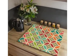 Banjado Herdabdeckplatte Glas 2 Teilig Je 30x52CM Schneidebrett Herdabdeckung Mit Motiv Diamant Muster