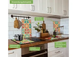 Banjado Herdabdeckplatte Glas 2 Teilig Je 30x52CM Schneidebrett Herdabdeckung Mit Motiv Diamant Muster