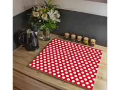Banjado Herdabdeckplatte Glas 2 Teilig Je 30x52CM Schneidebrett Herdabdeckung Mit Motiv Punkte Rot
