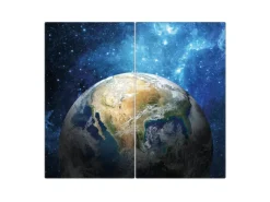 Banjado Herdabdeckplatte Glas 2 Teilig Je 30x52CM Schneidebrett Herdabdeckung Mit Motiv Erdkugel