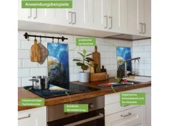 Banjado Herdabdeckplatte Glas 2 Teilig Je 30x52CM Schneidebrett Herdabdeckung Mit Motiv Erdkugel