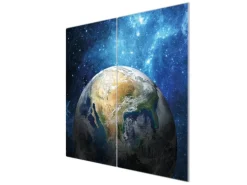 Banjado Herdabdeckplatte Glas 2 Teilig Je 30x52CM Schneidebrett Herdabdeckung Mit Motiv Erdkugel