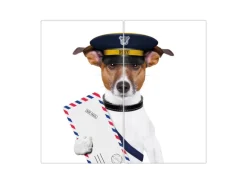 Banjado Herdabdeckplatte Glas 2 Teilig Je 30x52CM Schneidebrett Herdabdeckung Mit Motiv Postbote Jack Russel