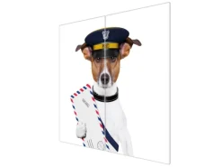 Banjado Herdabdeckplatte Glas 2 Teilig Je 30x52CM Schneidebrett Herdabdeckung Mit Motiv Postbote Jack Russel