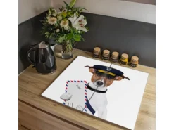 Banjado Herdabdeckplatte Glas 2 Teilig Je 30x52CM Schneidebrett Herdabdeckung Mit Motiv Postbote Jack Russel