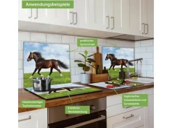 Banjado Herdabdeckplatte Glas 1 Teilig 60x52CM Schneidebrett Herdabdeckung Mit Motiv Pferd