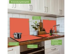 Banjado Herdabdeckplatte Glas 1 Teilig 60x52CM Schneidebrett Herdabdeckung Mit Motiv Orange