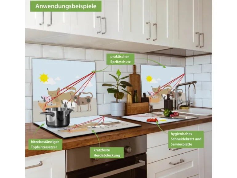 Banjado Herdabdeckplatte Glas 1 Teilig 60x52CM Schneidebrett Herdabdeckung Mit Motiv Gassi Gehen