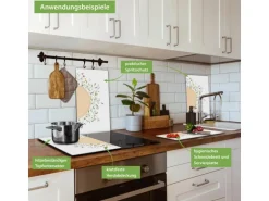 Banjado Herdabdeckplatte Glas 2 Teilig Je 30x52CM Schneidebrett Herdabdeckung Mit Motiv Hibiskus Kreis