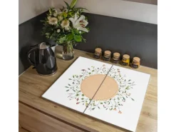 Banjado Herdabdeckplatte Glas 2 Teilig Je 30x52CM Schneidebrett Herdabdeckung Mit Motiv Hibiskus Kreis