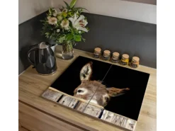 Banjado Herdabdeckplatte Glas 2 Teilig Je 30x52CM Schneidebrett Herdabdeckung Mit Motiv Esel