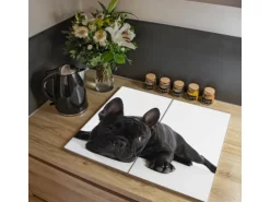 Banjado Herdabdeckplatte Glas 2 Teilig Je 30x52CM Schneidebrett Herdabdeckung Mit Motiv Bulldogge