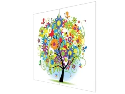 Banjado Herdabdeckplatte Glas 2 Teilig Je 30x52CM Schneidebrett Herdabdeckung Mit Motiv Märchenzauberbaum