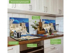 Banjado Herdabdeckplatte Glas 1 Teilig 60x52CM Schneidebrett Herdabdeckung Mit Motiv Griechenland